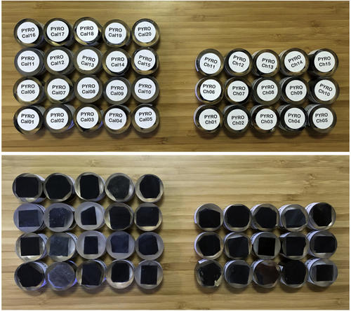 One of the ten PYRO sets: 35 well-characterized specimens – 20 for calibration and 15 for evaluation – mounted in 25-mm epoxy discs.